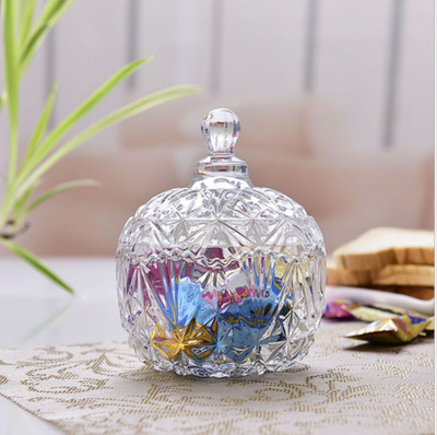Home Decoraion Forme de fleur Verre Banque de bonbons Jar avec couvercles de verre
