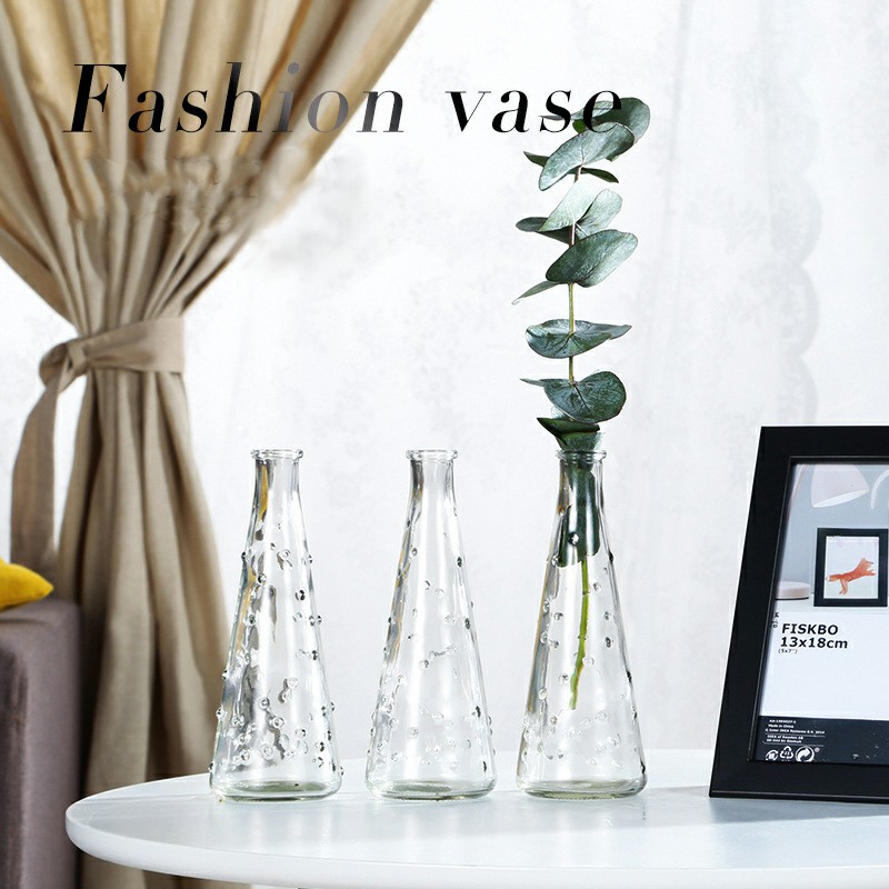 Vase de bouteille en verre de silex de conception de cônes de décoration à la maison de 200 ml pour la fleur