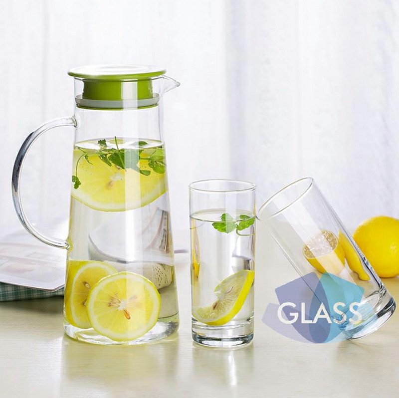Pichet en verre naturel réutilisable de 1300 ml avec ensemble de tasses
